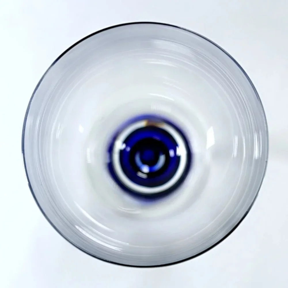 Orrefors Intermezzo Blue Set of 2 Hand Blown Crystal Water Goblet Glasses 9 1/4